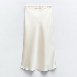 Zara Ruffled Satin Effect Skirt Oyster White Medium